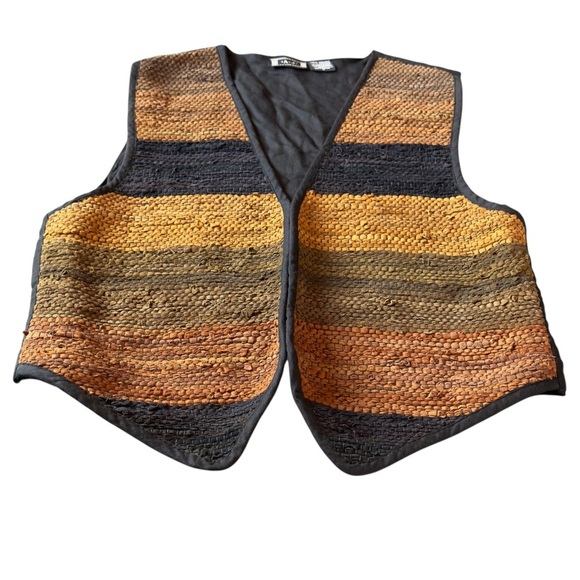 Vintage AJ Woven Leather Vest Genuine Suede Striped Southwest Boho Size Small - Picture 7 of 10